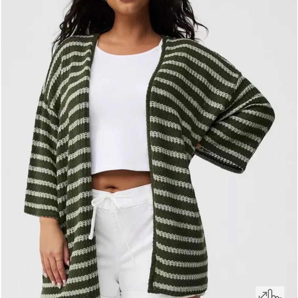 Striped Green and White Women's Kimono